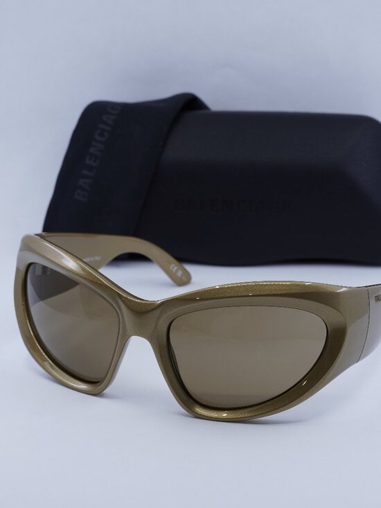 Balenciaga BB0228S 004 Sunglasses Gold Geometric Frame, Brown Mirror Lenses